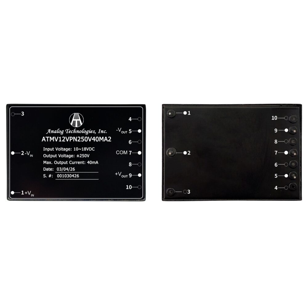 ATMV12VPN250V40MA2 ±250V ±40mA 20W Isolated DC-DC Converter (12V Input)
