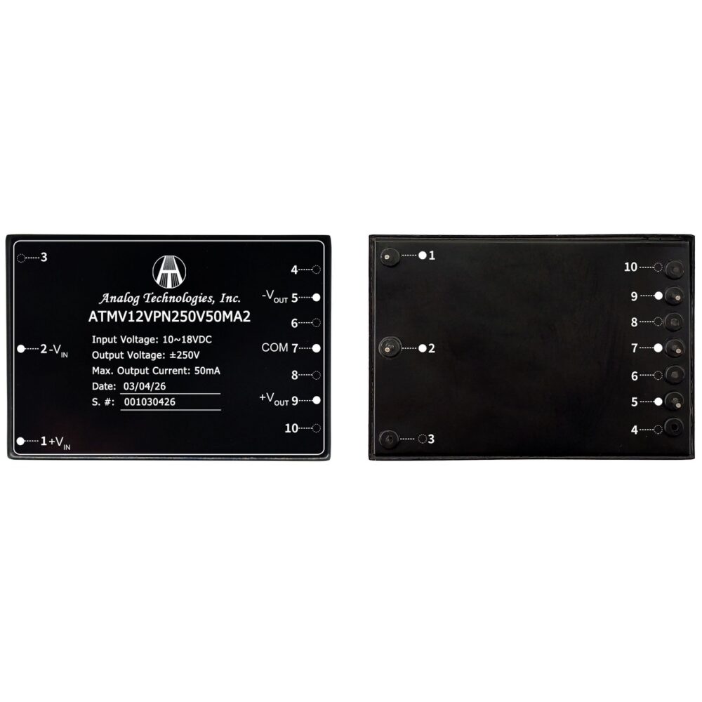 ATMV12VPN250V50MA2 ±250V ±50mA 25W Isolated DC-DC Converter (12V Input)