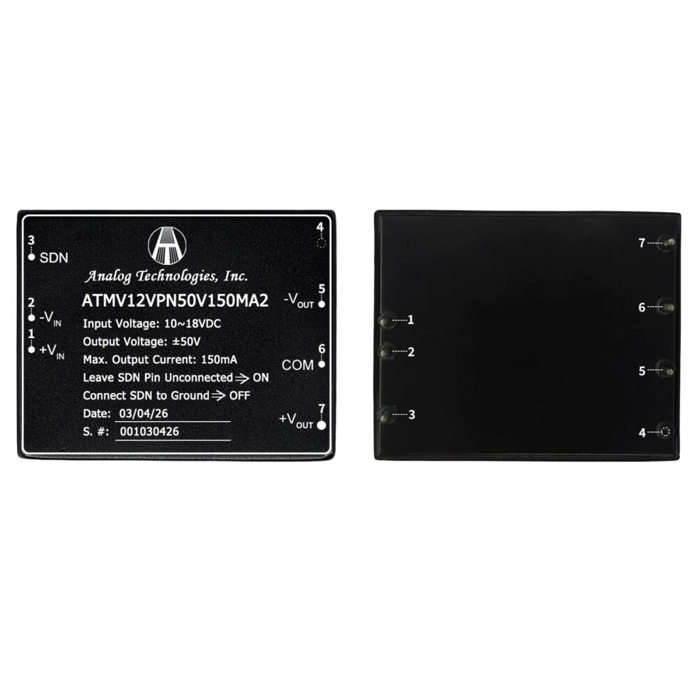 ATMV12VPN50V150MA2 ±50V ±150mA 15W Isolated DC-DC Converter (12V Input)