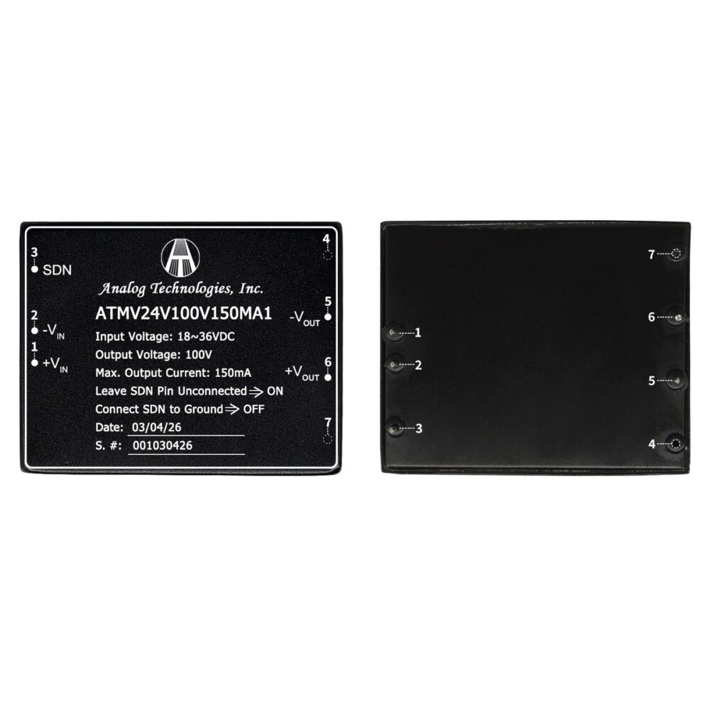 ATMV24V100V150MA1 100V 150mA 15W Isolated DC-DC Converter (24V Input)