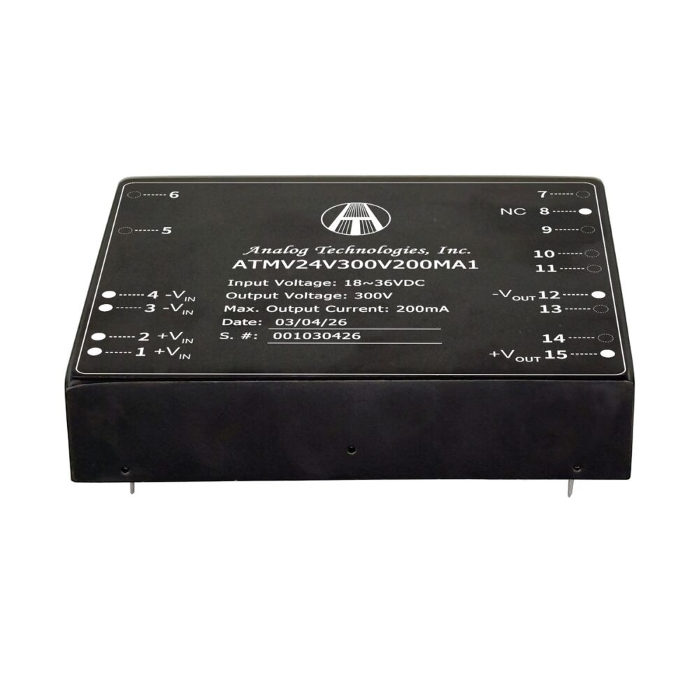 ATMV24V300V200MA1_1 ATMV24V300V200MA1 300V 200mA 60W Isolated DC-DC Converter (24V Input)