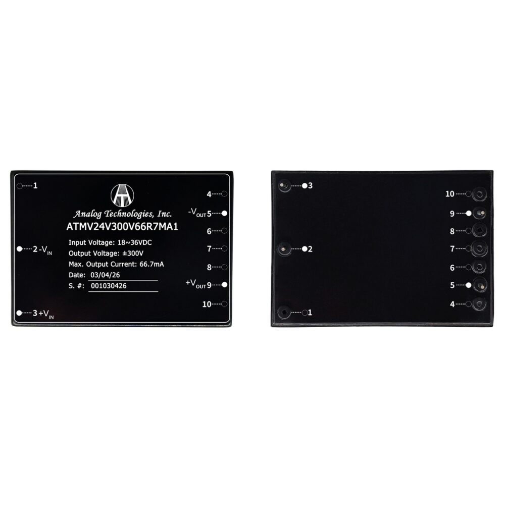 ATMV24V300V66R7MA1 300V 66.7mA 20W Isolated DC-DC Converter (24V Input)