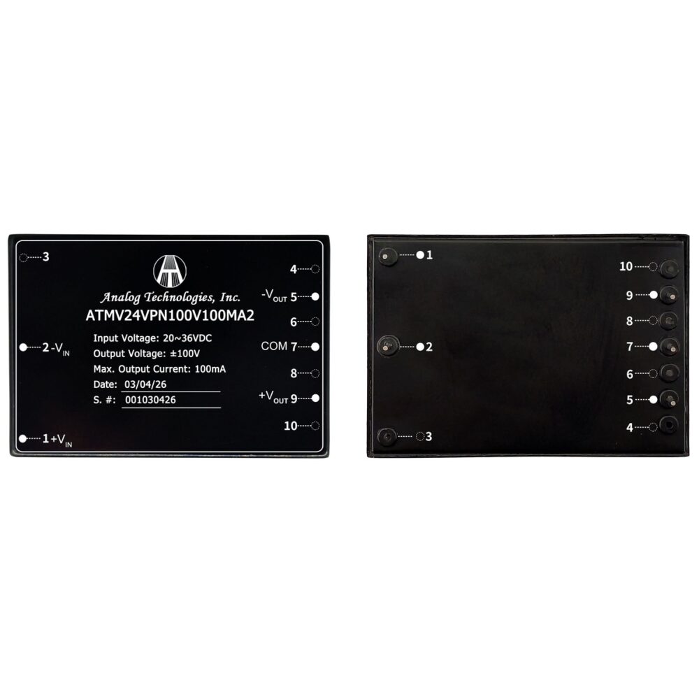 ATMV24VPN100V100MA2 ±100V ±100mA 20W Isolated DC-DC Converter (24V Input)