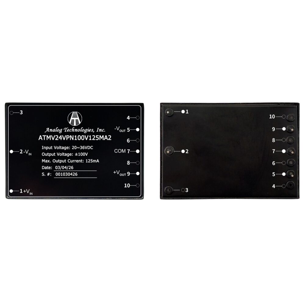 ATMV24VPN100V125MA2 ±100V ±125mA 25W Isolated DC-DC Converter (24V Input)