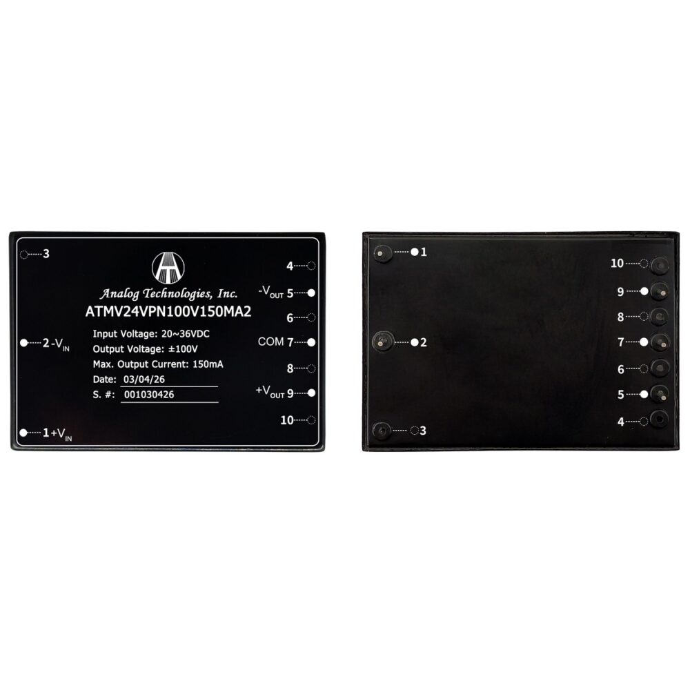 ATMV24VPN100V150MA2 ±100V ±150mA 30W Isolated DC-DC Converter (24V Input)