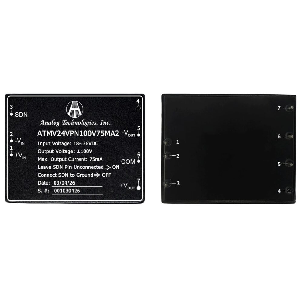 ATMV24VPN100V75MA2_1 ATMV24VPN100V75MA2 ±100V ±75mA 15W Isolated DC-DC Converter (24V Input)
