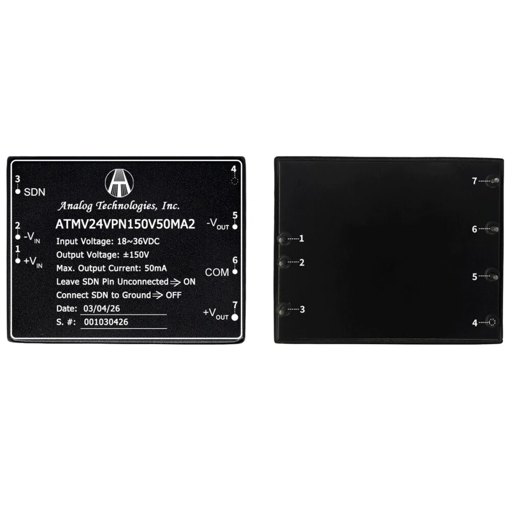 ATMV24VPN150V50MA2 ±150V ±50mA 15W Isolated DC-DC Converter (24V Input)