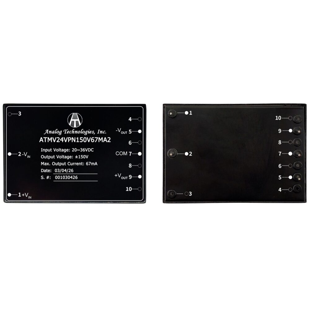 ATMV24VPN150V67MA2 ±150V ±67mA 20W Isolated DC-DC Converter (24V Input)
