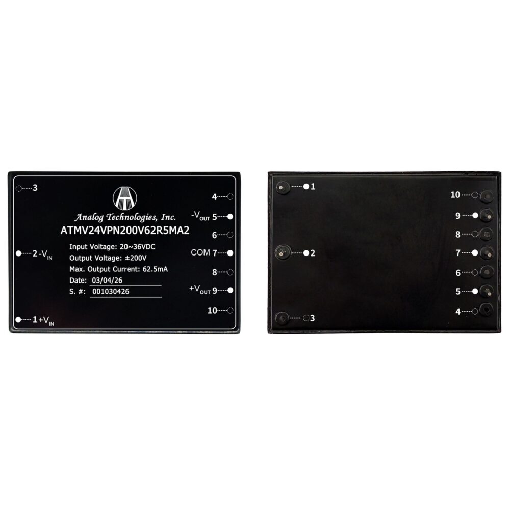 ATMV24VPN200V62R5MA2 ±200V ±62.5mA 25W Isolated DC-DC Converter (24V Input)