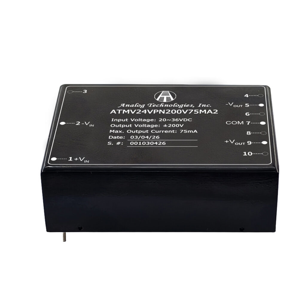 ATMV24VPN200V75MA2 ±200V ±75mA 30W Isolated DC-DC Converter (24V Input)