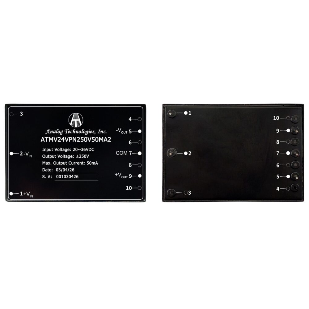 ATMV24VPN250V50MA2 ±250V ±50mA 25W Isolated DC-DC Converter (24V Input)