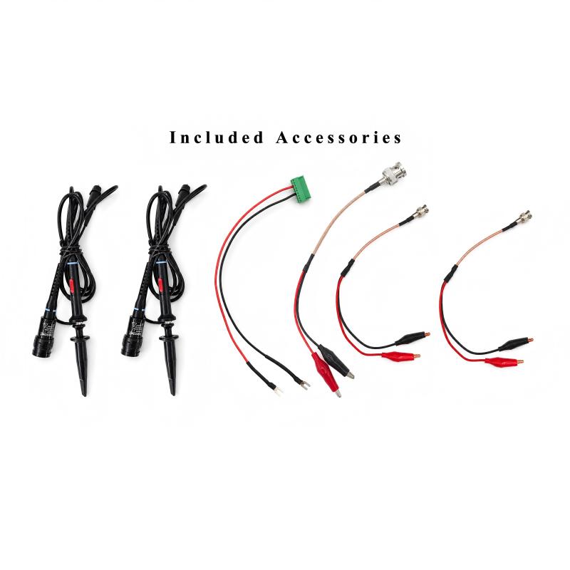 Accessories included with ATI high voltage amplifiers up to 500 V: two 10X/1X oscilloscope probes, BNC output cable, signal cables and input monitoring terminal block